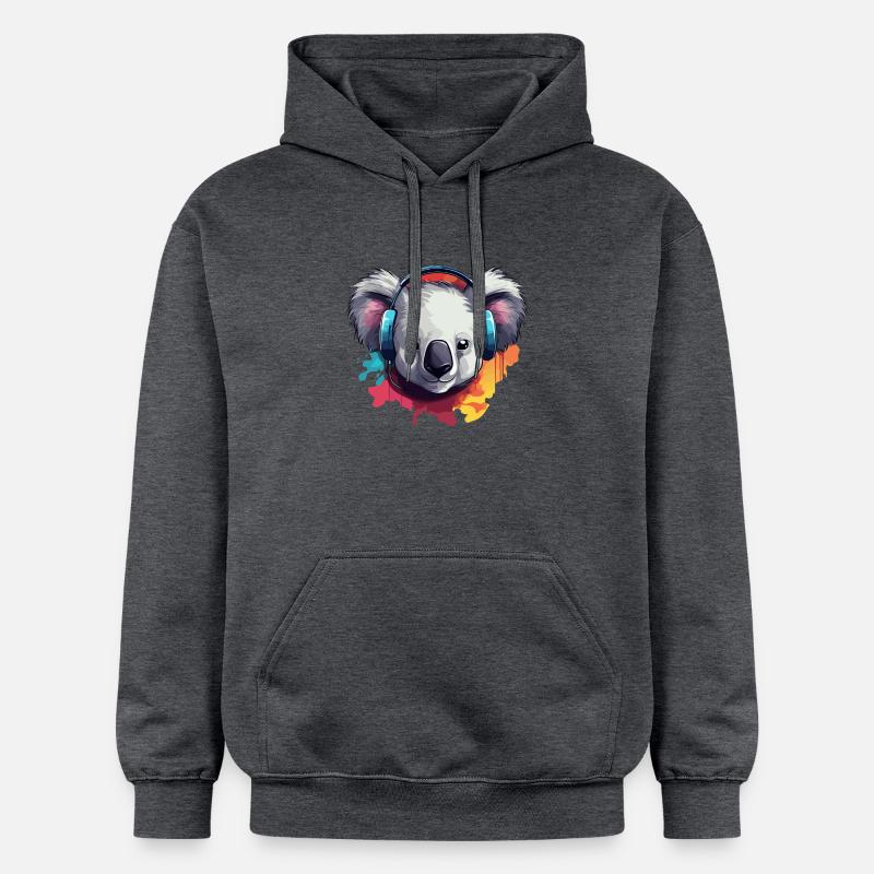 Koala avec écouteurs Koala Bear - Sweat à capuche Softstyle® Gildan Unisexe - gris foncé chiné