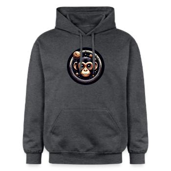 Affe Bullauge Fenster Astrologie Sterne Himmel - Gildan Unisex Softstyle® Midweight Hoodie - Dunkelgrau meliert - Vorne - Marisol (170cm) & Nik (191cm)