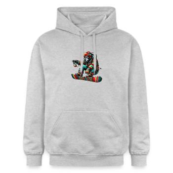 Gorilla Snowboard – King of the Mountain - Gildan Unisex Softstyle® Midweight Hoodie - Hellgrau meliert - Vorne - Liana (172cm) & Jaron (178cm)