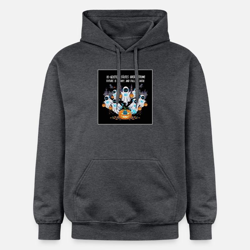 AI Ghosts : Trick or Stream ! - Sweat à capuche Softstyle® Gildan Unisexe - gris foncé chiné