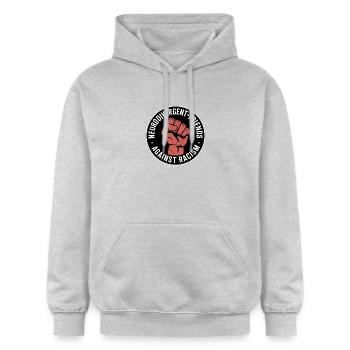 Neurodivergente Freunde gegen Rassismus – Antifaschistik - Gildan Unisex Softstyle® Midweight Hoodie - Hellgrau meliert - Vorne - Liana (172cm) & Jaron (178cm)