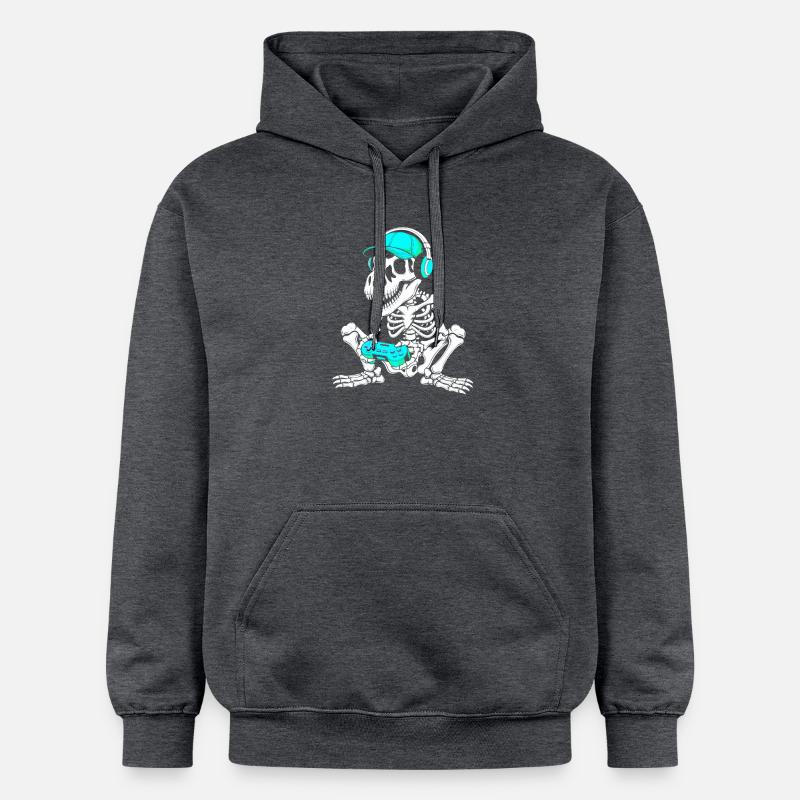 Skelett DJ mit Controller und Headset - Gildan Unisex Softstyle® Midweight Hoodie - Dunkelgrau meliert