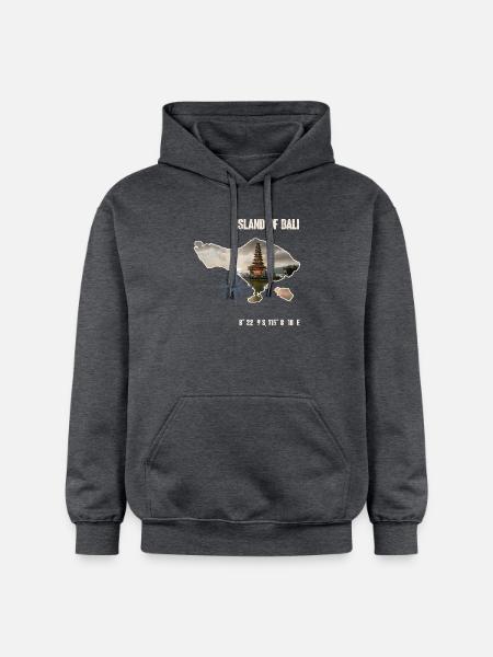 Bali ø-omrids med tempel og kompas - Gildan Softstyle® Midweight unisex-hoodie - mørkegrå meleret