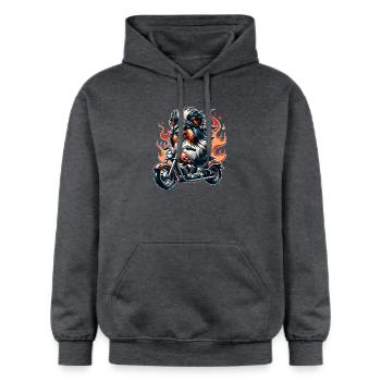 Biker Hund Auf Motorrad Mit Flammen Sheltie - Gildan Unisex Softstyle® Midweight Hoodie - Dunkelgrau meliert - Vorne - Marisol (170cm) & Nik (191cm)