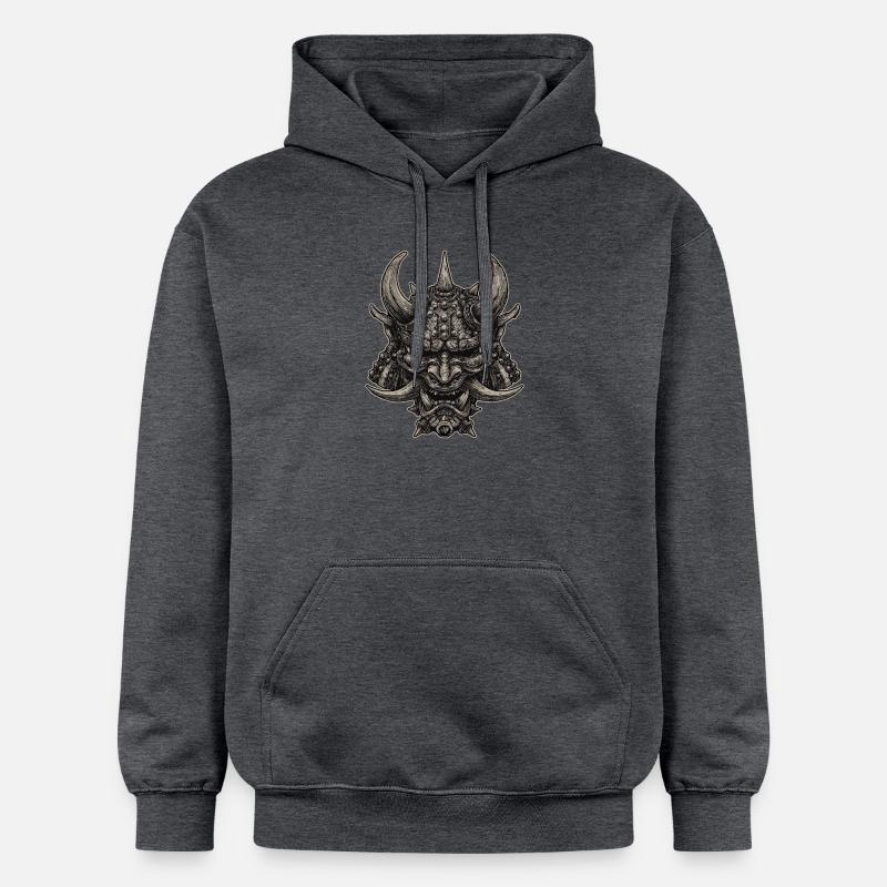 Casque de Samouraï Démoniaque, Masque Oni - Sweat à capuche Softstyle® Gildan Unisexe - gris foncé chiné
