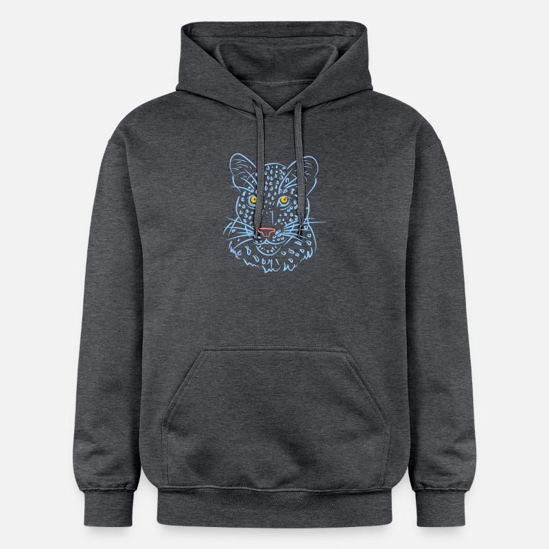 Visage léopard aux tons bleus - Sweat à capuche Softstyle® Gildan Unisexe - gris foncé chiné