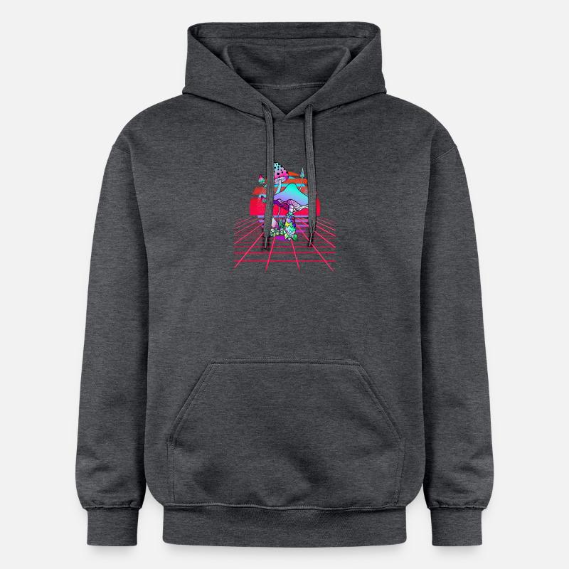 Champignons Psychédéliques - Retro Wave Sunset - Sweat à capuche Softstyle® Gildan Unisexe - gris foncé chiné