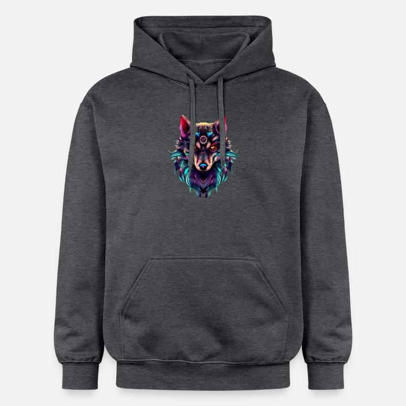 Wolf’s Head Synthwave Wolf - Sweat à capuche Softstyle® Gildan Unisexe - gris foncé chiné