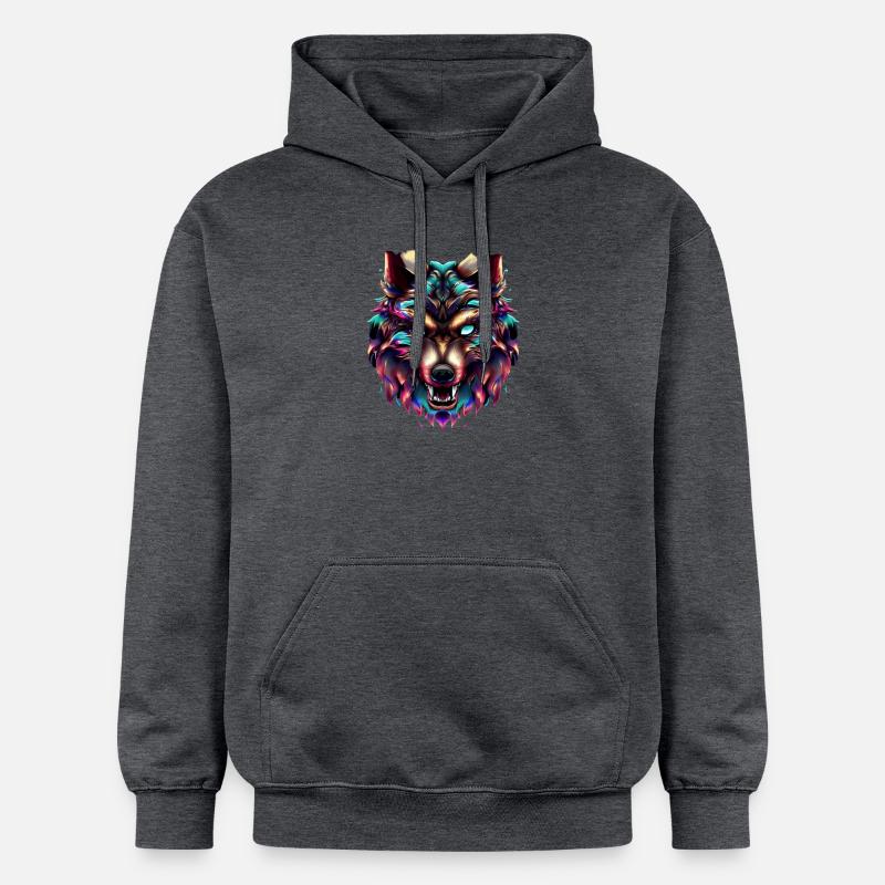 Wolf’s Head Synthwave Wolf - Sweat à capuche Softstyle® Gildan Unisexe - gris foncé chiné
