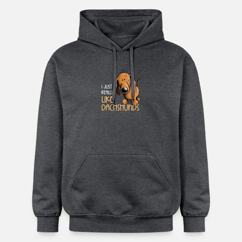 J’aime vraiment les teckels teckels - Sweat à capuche Softstyle® Gildan Unisexe - gris foncé chiné
