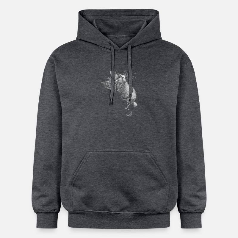 Grayscale Cat Purring Look - Gildan Unisex Softstyle® Midweight Hoodie - dark heather grey