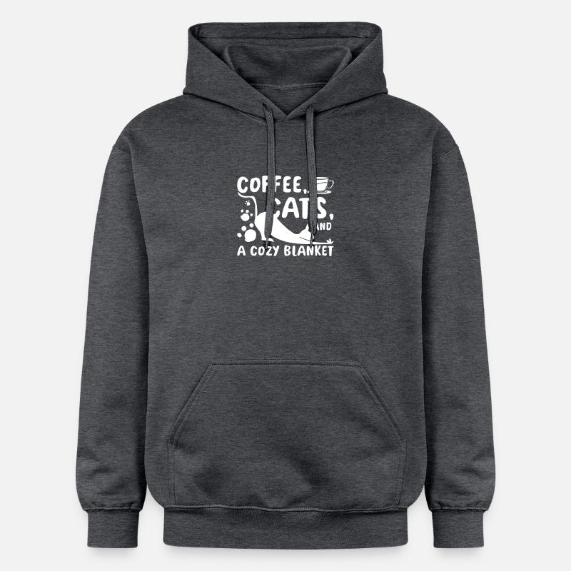 Café, chats et couverture douillette - Sweat à capuche Softstyle® Gildan Unisexe - gris foncé chiné