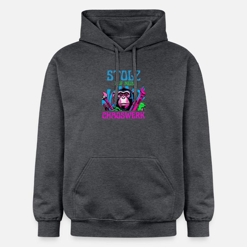 Fière de mon chaos – DIY Monkey - Sweat à capuche Softstyle® Gildan Unisexe - gris foncé chiné