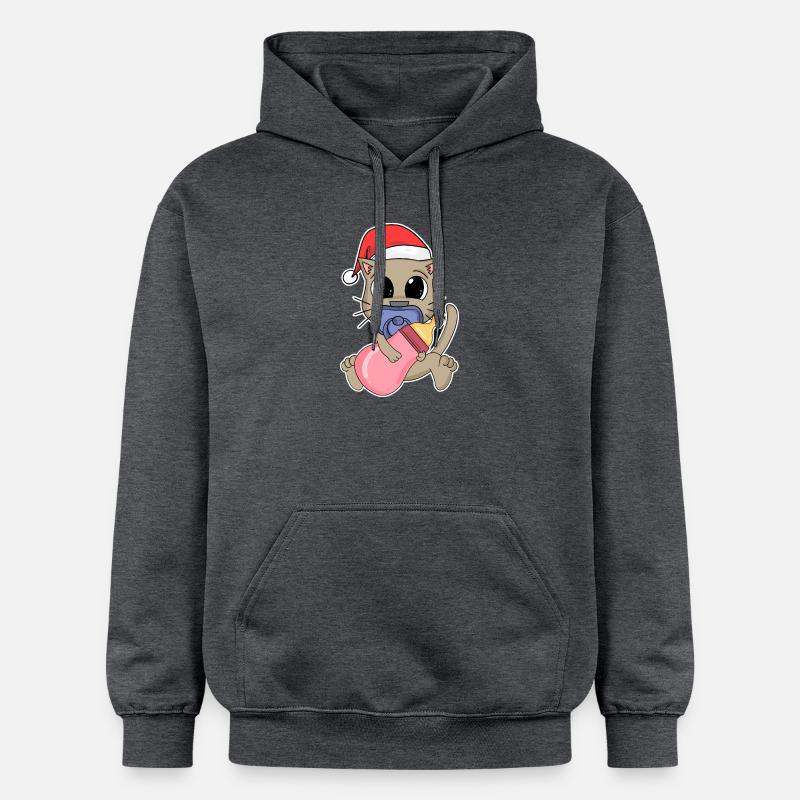 Chat Bébé Noël - Sweat à capuche Softstyle® Gildan Unisexe - gris foncé chiné