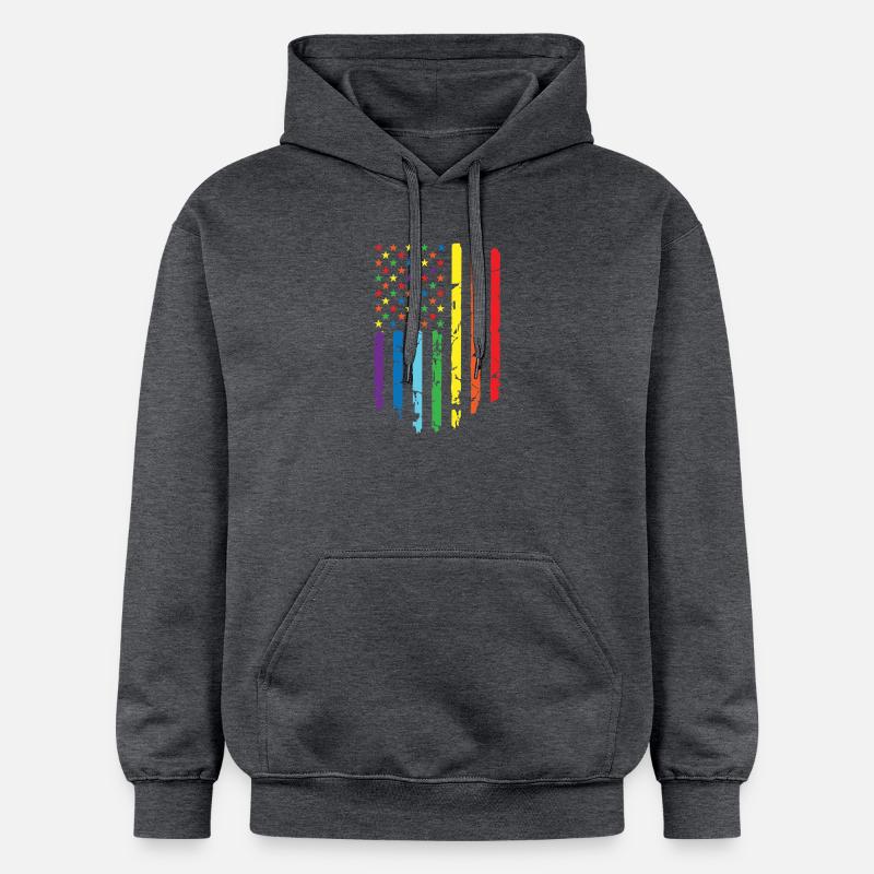 Drapeau arc-en-ciel avec motif étoile - Sweat à capuche Softstyle® Gildan Unisexe - gris foncé chiné