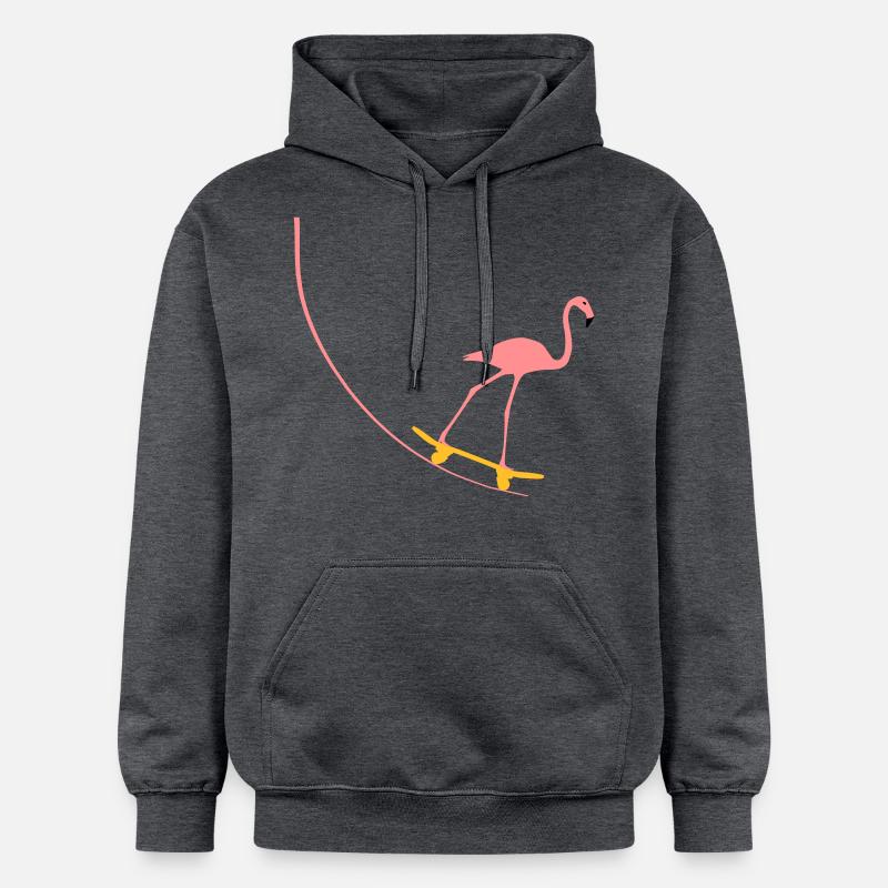 Flamingo sur planche à roulettes - Sweat à capuche Softstyle® Gildan Unisexe - gris foncé chiné