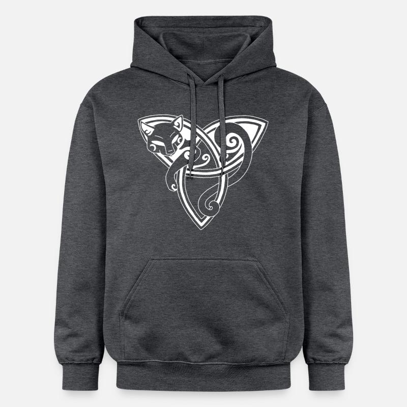 Chat blanc et symbole celte - Sweat à capuche Softstyle® Gildan Unisexe - gris foncé chiné