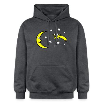 Mond und Sterne - Gildan Unisex Softstyle® Midweight Hoodie - Dunkelgrau meliert - Vorne - Marisol (170cm) & Nik (191cm)