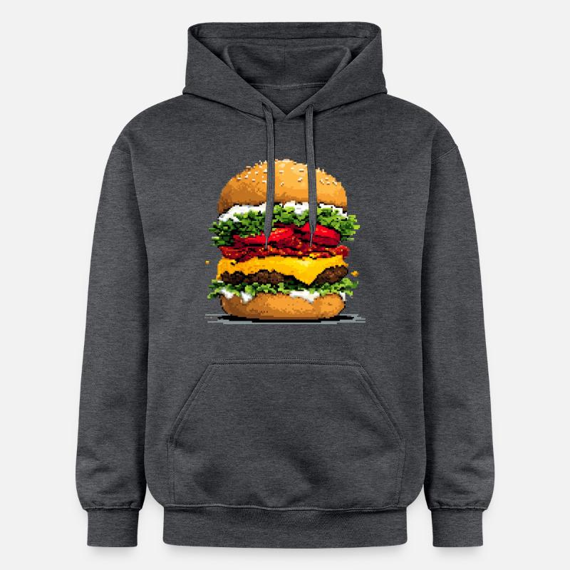 Pixel hamburger Pixel Art rétro - Sweat à capuche Softstyle® Gildan Unisexe - gris foncé chiné
