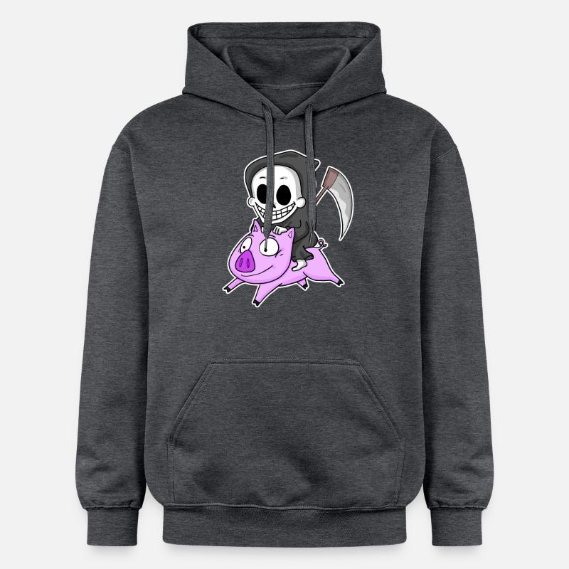 Faucheuse et Cochon - Sweat à capuche Softstyle® Gildan Unisexe - gris foncé chiné
