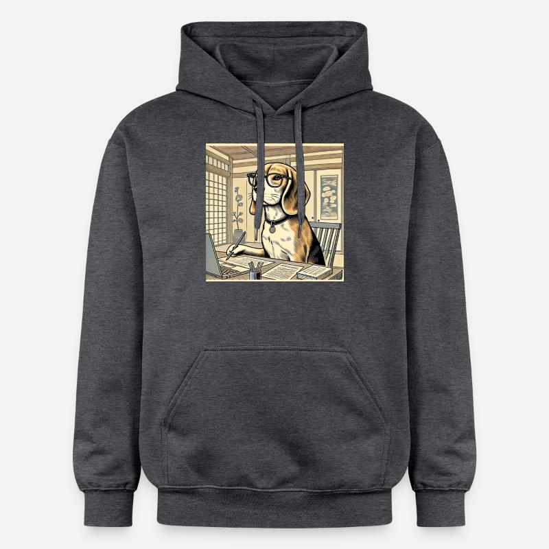 Beagle au bureau - style ukiyo-e - Sweat à capuche Softstyle® Gildan Unisexe - gris foncé chiné