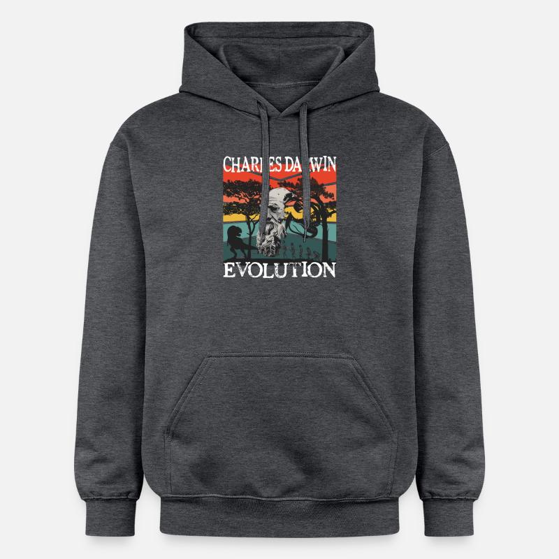 Idée cadeau textile Charles Darwin Evolution - Sweat à capuche Softstyle® Gildan Unisexe - gris foncé chiné
