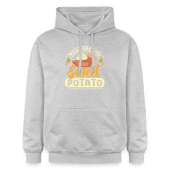 Tu es ma patate douce - Sweat à capuche Softstyle® Gildan Unisexe - gris clair chiné - Devant - Liana (172cm) & Jaron (178cm)