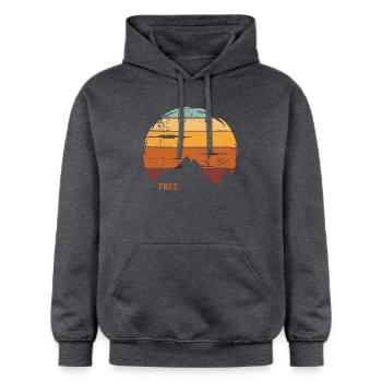 Icône de montagne rétro en plein air avec coucher de soleil - Sweat à capuche Softstyle® Gildan Unisexe - gris foncé chiné - Devant - Marisol (170cm) & Nik (191cm)