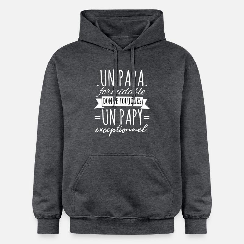 Papi Un Papa Formidable Donne Un Papy Exceptionnel - Sweat à capuche Softstyle® Gildan Unisexe - gris foncé chiné