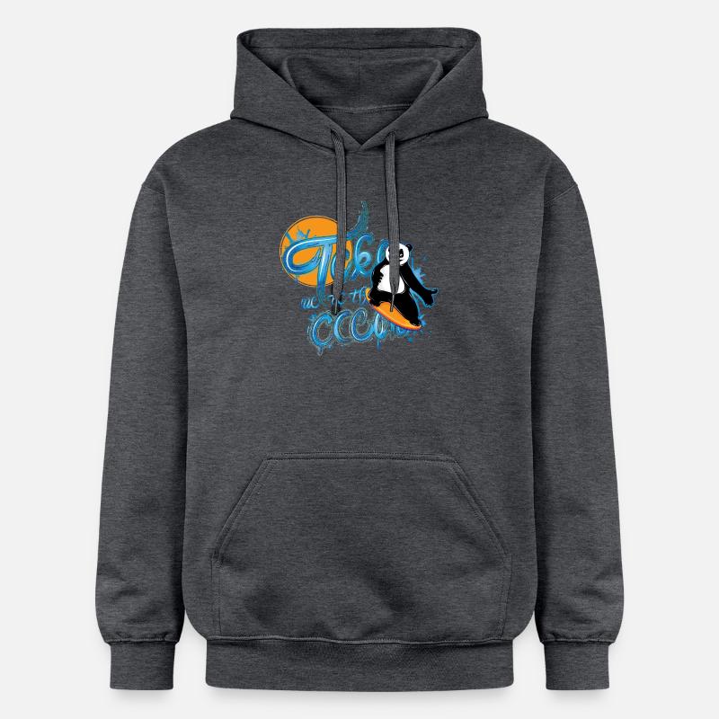 Panda Surfer – Emmenez-moi à l’océan - Sweat à capuche Softstyle® Gildan Unisexe - gris foncé chiné