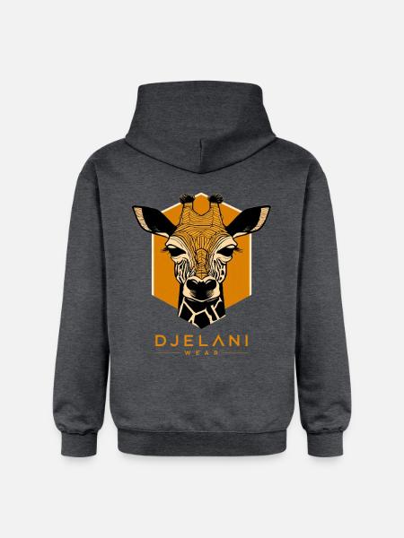 Geometric Giraffe in Ochre - Gildan Unisex Softstyle® Midweight Hoodie - dark heather grey