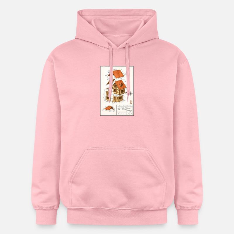 Maison colombages Alsacienne plan architecte  - Sweat à capuche Softstyle® Gildan Unisexe - rose clair