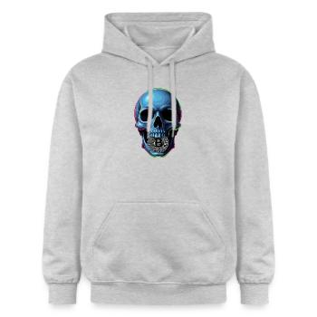 Crâne Cyber avec de l’art néon à la monnaie Bitcoin - Sweat à capuche Softstyle® Gildan Unisexe - gris clair chiné - Devant - Liana (172cm) & Jaron (178cm)