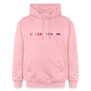 Live Laugh Lesbienne - Sweat à capuche Softstyle® Gildan Unisexe - rose clair - Devant - Liana (172cm) & Jaron (178cm)