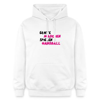 Echte Mädchen spielen Handball - Gildan Unisex Softstyle® Midweight Hoodie - Weiß - Vorne - Liana (172cm) & Jaron (178cm)