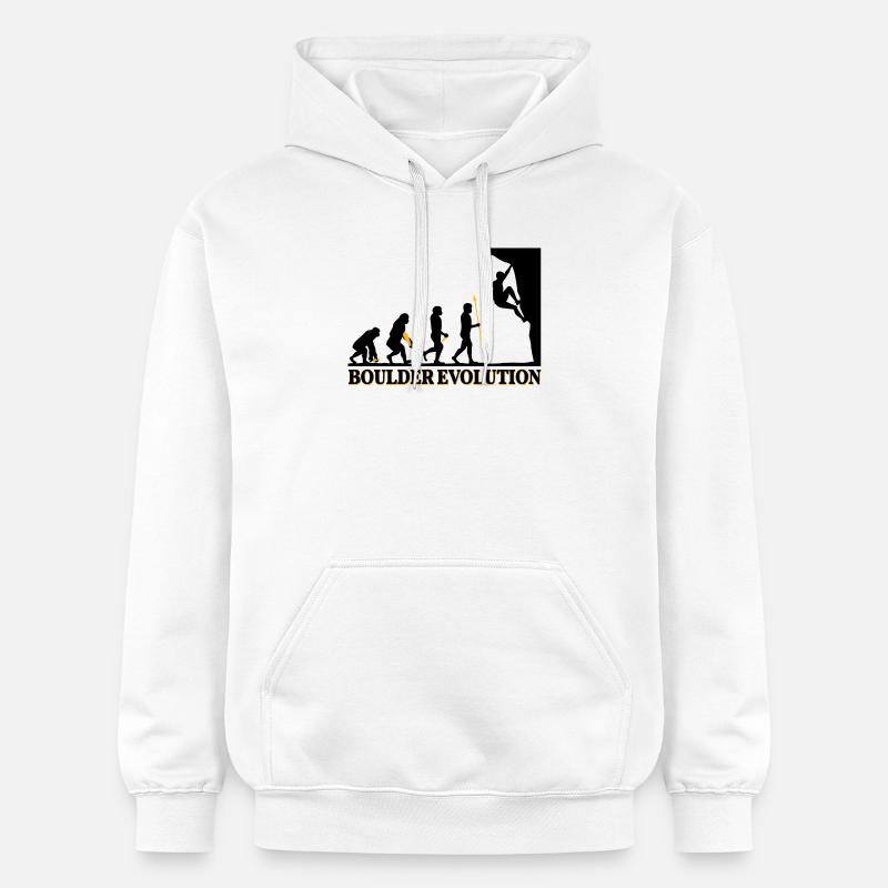 Boulder Evolution Klettern Bergsteigen Spruch - Gildan Unisex Softstyle® Midweight Hoodie - Weiß