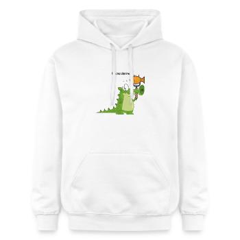 Krokodil Fischstäbchen mit Wort - Gildan Unisex Softstyle® Midweight Hoodie - Weiß - Vorne - Liana (172cm) & Jaron (178cm)