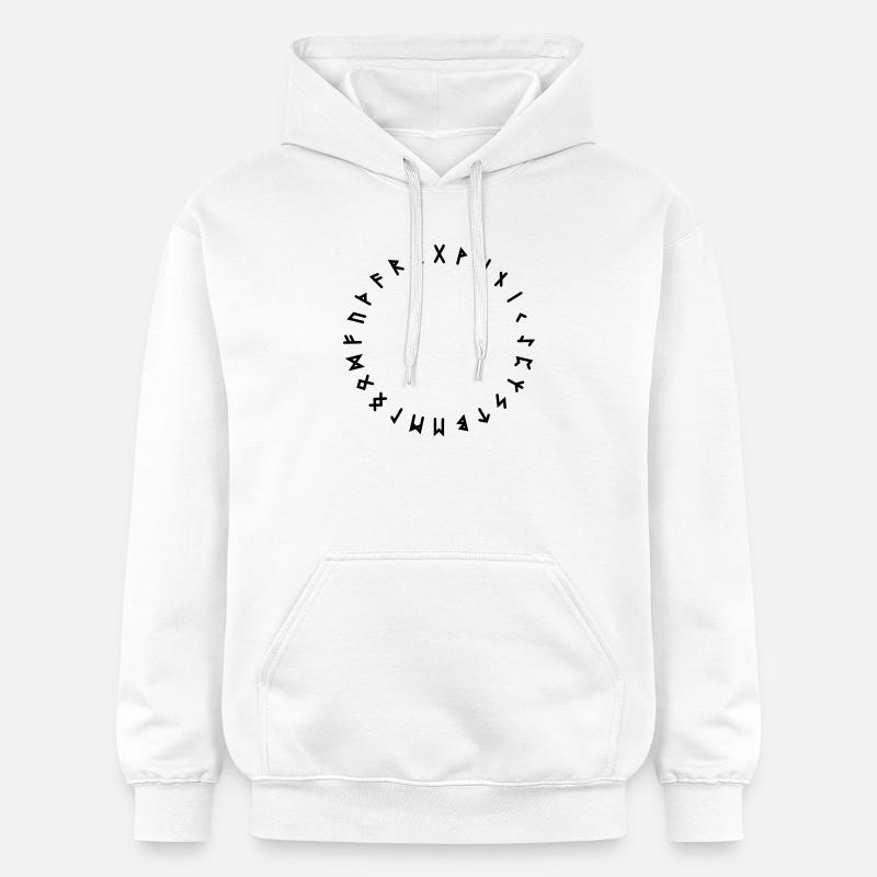 Alphabet runique en cercle Symboles - Sweat à capuche Softstyle® Gildan Unisexe - blanc