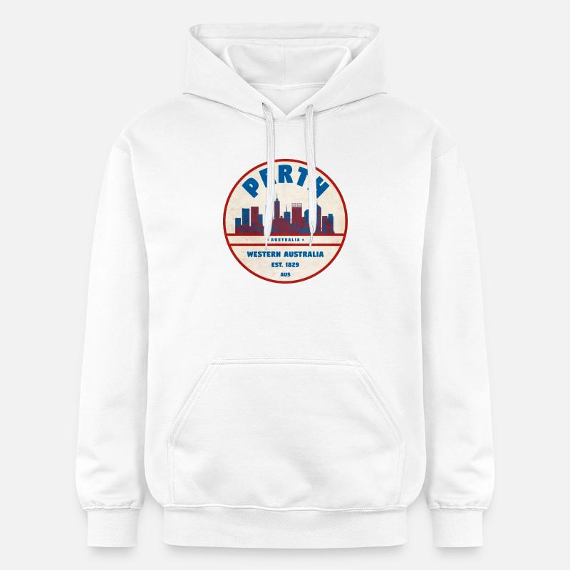 Perth Skyline Rétro AU - Sweat à capuche Softstyle® Gildan Unisexe - blanc