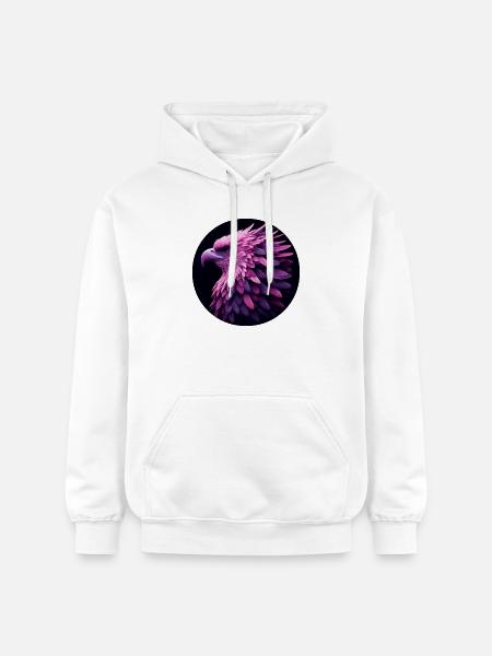 Aigle avec des plumes violettes et roses, photoréaliste - Sweat à capuche Softstyle® Gildan Unisexe - blanc