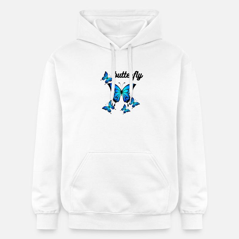 Papillons bleus sur Midnight Black - Sweat à capuche Softstyle® Gildan Unisexe - blanc