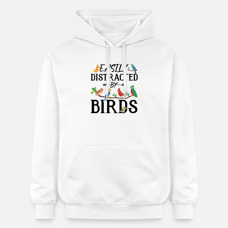 Facilement distrait par les oiseaux - Sweat à capuche Softstyle® Gildan Unisexe - blanc
