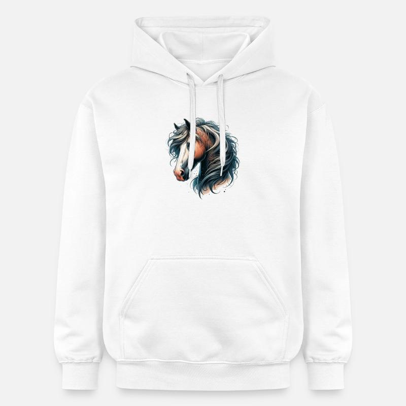 Tête de cheval à crinière fluide - Sweat à capuche Softstyle® Gildan Unisexe - blanc