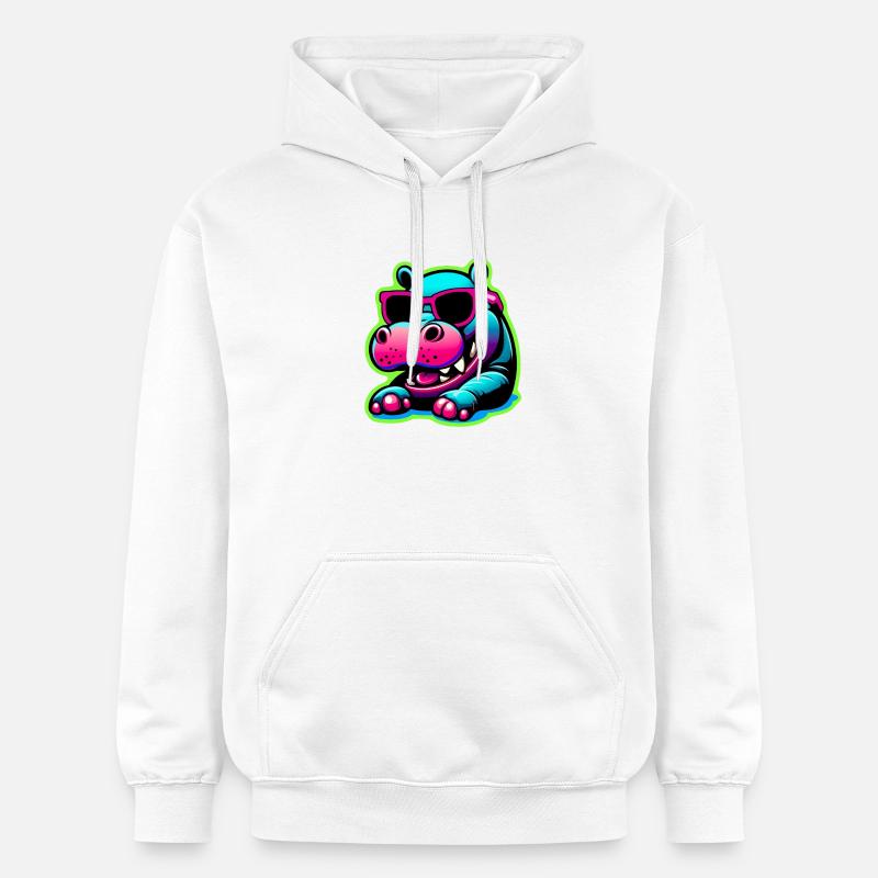 Hippopotame avec lunettes de soleil - Sweat à capuche Softstyle® Gildan Unisexe - blanc