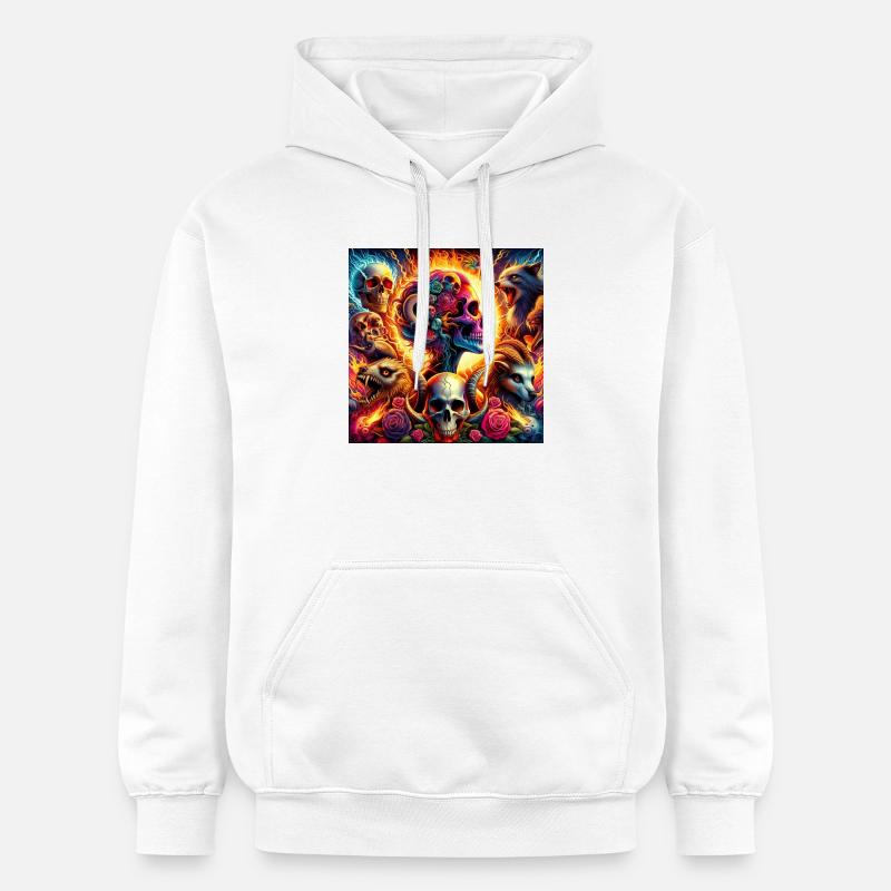 Lebendige Blumenschädel & Chlorole - Gildan Unisex Softstyle® Midweight Hoodie - Weiß