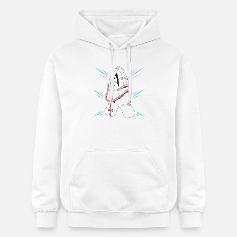 Mains priantes avec rosarium de perles - Sweat à capuche Softstyle® Gildan Unisexe - blanc