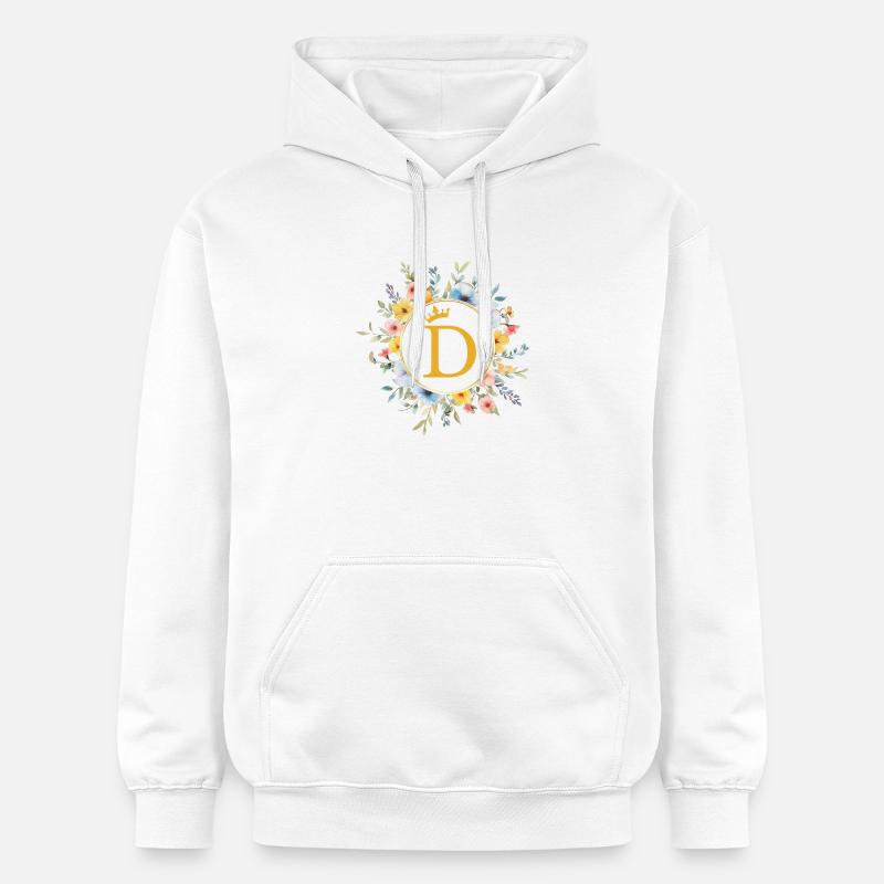 D Monogramme, Cercle de fleurs, Personnalisable - Sweat à capuche Softstyle® Gildan Unisexe - blanc