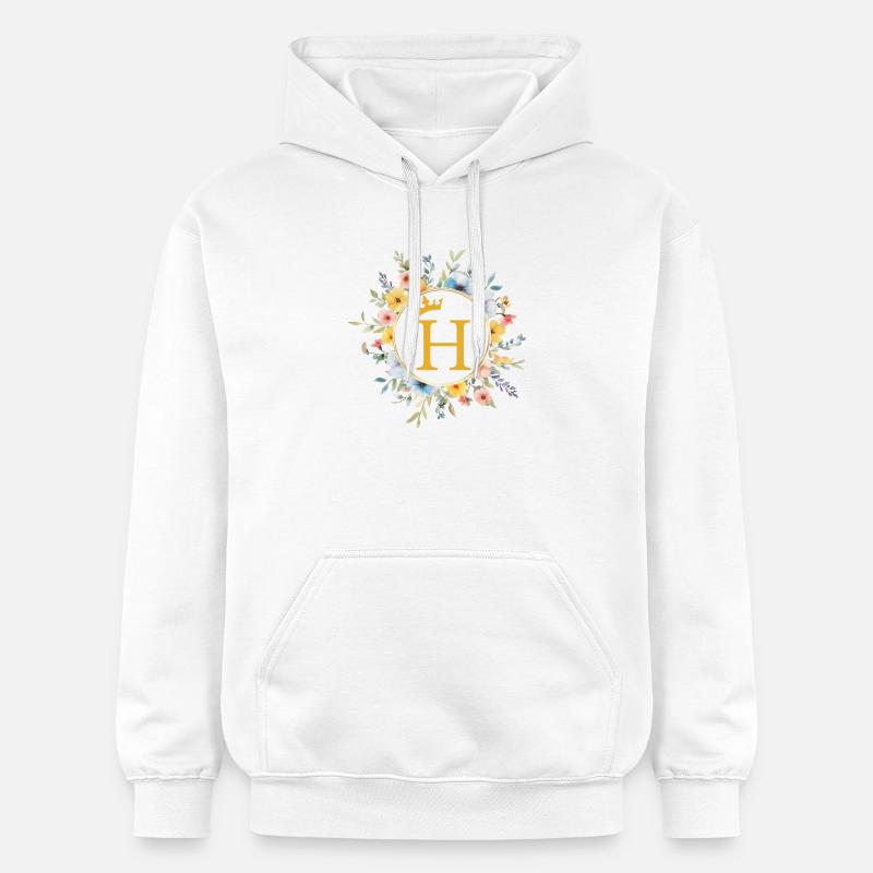 H Monogramme, Cercle de fleurs, Personnalisable - Sweat à capuche Softstyle® Gildan Unisexe - blanc