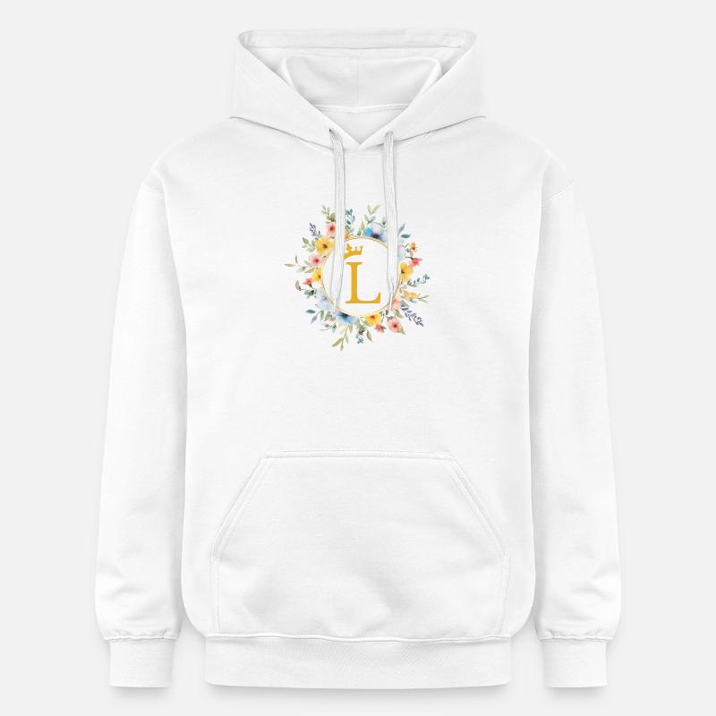 L Monogram, Cercle de fleurs, Personnalisable - Sweat à capuche Softstyle® Gildan Unisexe - blanc