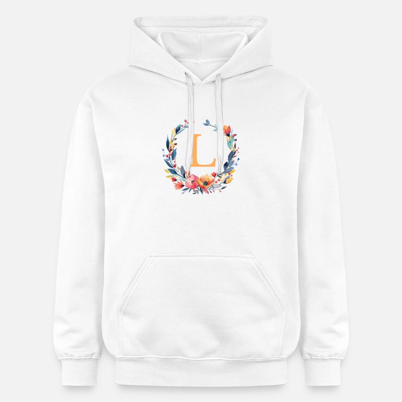 L Monogram, Couronne de fleurs, Personnalisable - Sweat à capuche Softstyle® Gildan Unisexe - blanc